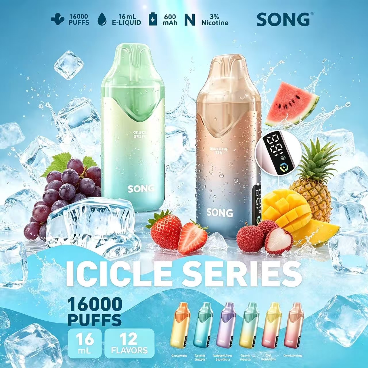 SONG 崧 A55 冰極系列 16000口 可充電一次性霧化機 港澳現貨 可放自提點 1 SONG 崧 A55 冰極系列|16000口大容量可充電一次性霧化機,16ml煙油、600mAh充電電池