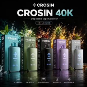 CROSIN 克罗心 40K一次性電子煙,高達40000口,雙網芯設計、3檔功率調節、可調氣流,內置鏡面數顯螢幕,多種人氣口味,香港現貨速發